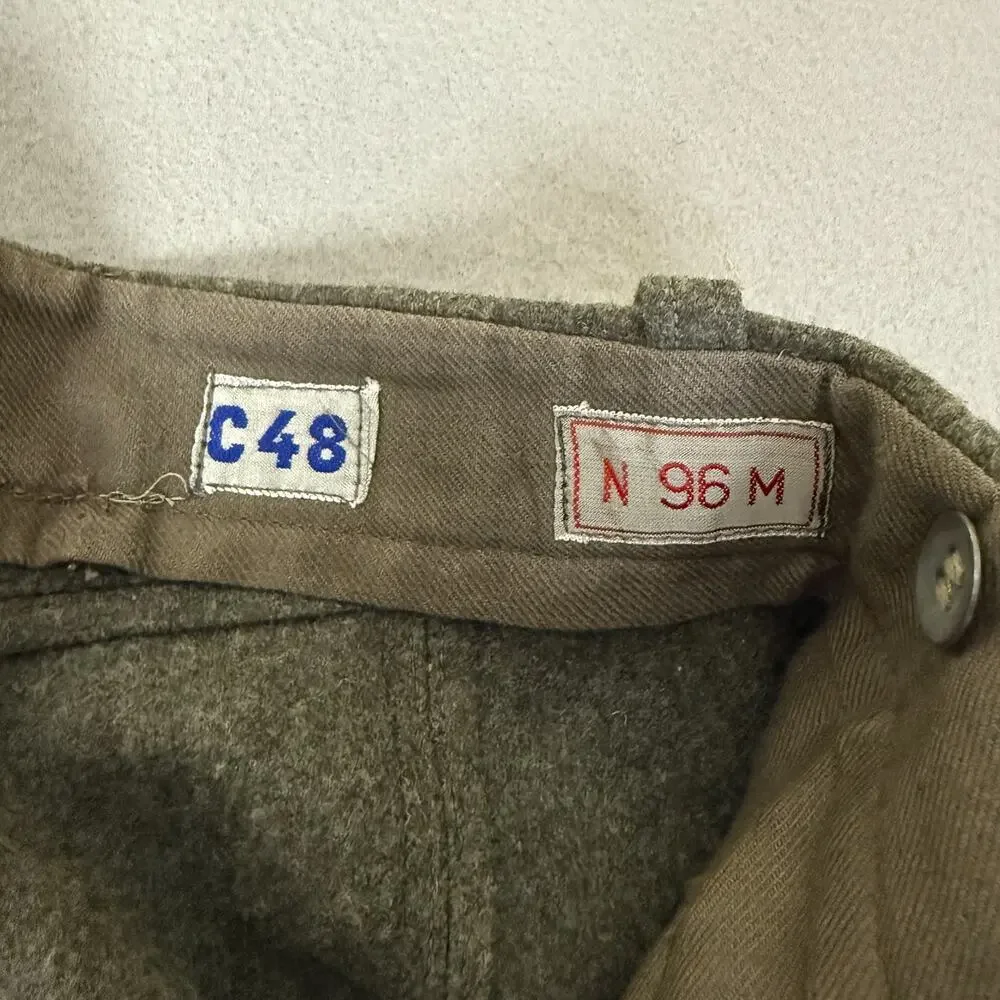 Vintage Swedish Army Wool Cargo Pants C48 Military Trousers Leather Cuffs